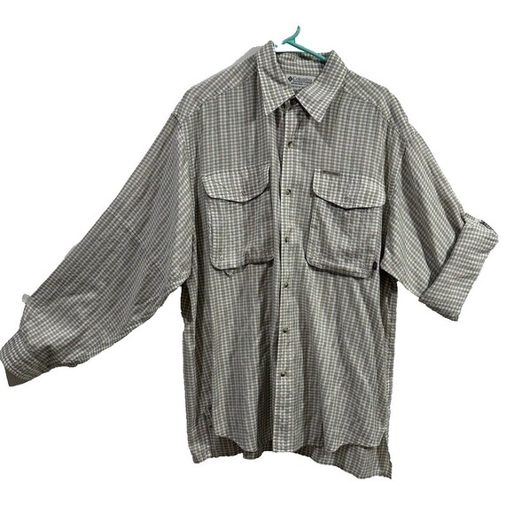 Columbia Women’s Green Plaid Button up  Long Sleeve Polyester Blend Shirt Large - Picture 4 of 12